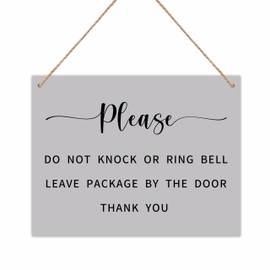 Please Do Not Knock Or Ring Bell - 8"X10" Hanging Wooden Plaque - 1 Wood Sign & 1 Sisal Rope, Welcome Hanger for Front Door, Farmhouse, Home & Office Decorations - E09
