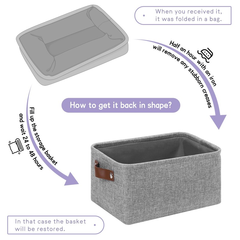 Patvingot Linen Canvas Storage Baskets - Foldable Fabric Boxes with