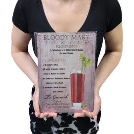 8" x 12" Popular Cocktails and Drink Mix Recipes Menu on Metal Tin Sign Wall Decor Plaque Poster (BLOODY MARY)