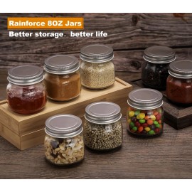 Rainforce Small Glass Mason Jars 8 oz 30 Pack With Silver Lids 1/4 Quart Can