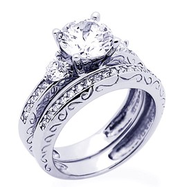 DoubleAccent Sterling Silver Wedding Ring 1.5 Carat Round CZ Stone Bridal Ring 2pcs Engagement Ring Bridal Ring Set (Size 5 to 9)