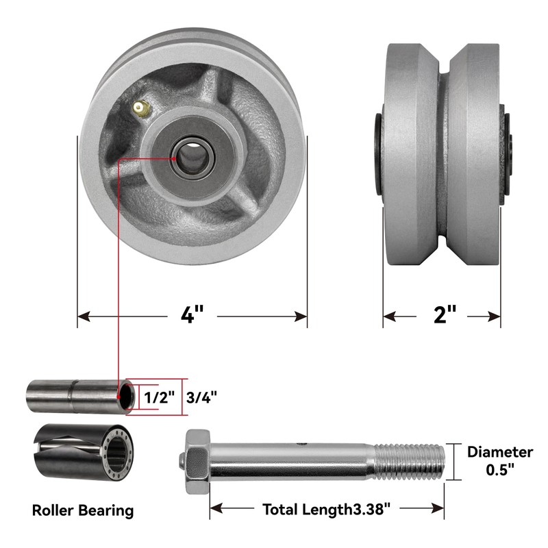 LONGRUNFORU 4" X 2" Sliding Gate Wheels, Cast Iron V