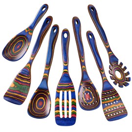 YUTFUBG Heat-Resistant Wood Cooking Utensils - 7pc Set, Eco-Friendly, Includes Spatula, Pasta & Slotted Spoons, Essential Kitchen Tool