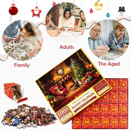 Jigsaw Puzzle Advent Calendar 2024, Jigsaw Puzzles for Adults 1008 Piece, 24 Days Christmas Countdown Calendars Puzzles Game, Large 1008 pcs Artwork Gifts for Teens Adults Families - 27.6” x 19.7”