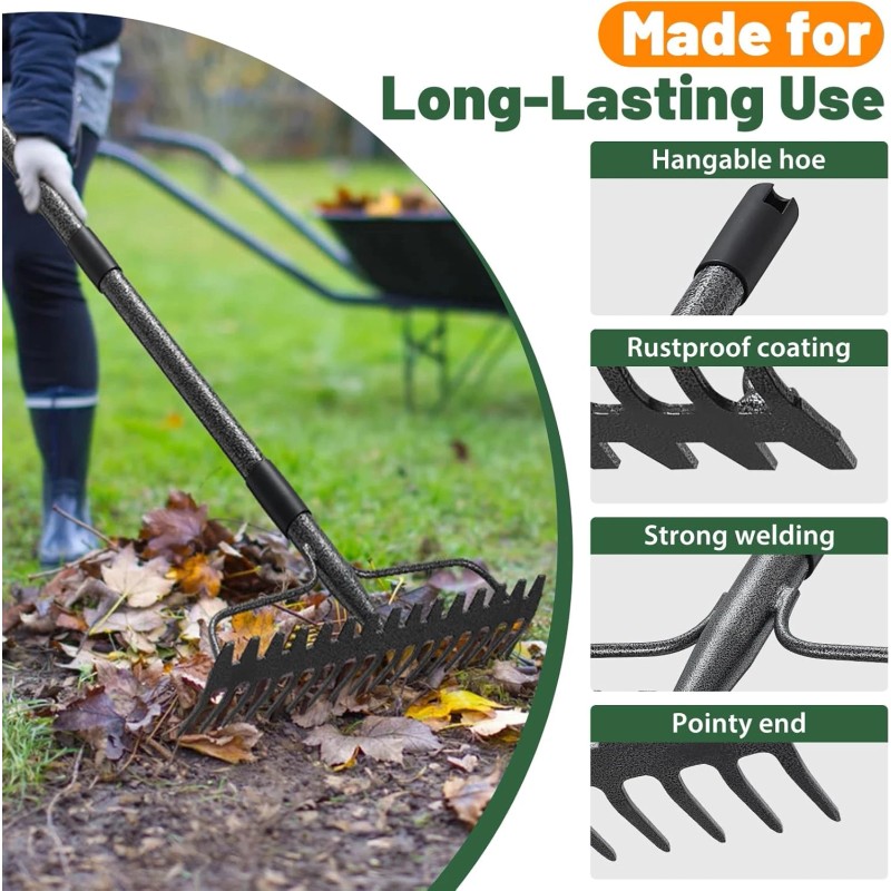 Nicecho DOUBLE SIDES Rake 17 tines with 63" long Garden
