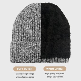 ehsbuy Beanie Hat Men Fleece Lined Stretchy Winter Hats Soft Cuffed Warm Wooly Hat Thermal Beanie Skull Cap Gifts for Men Women