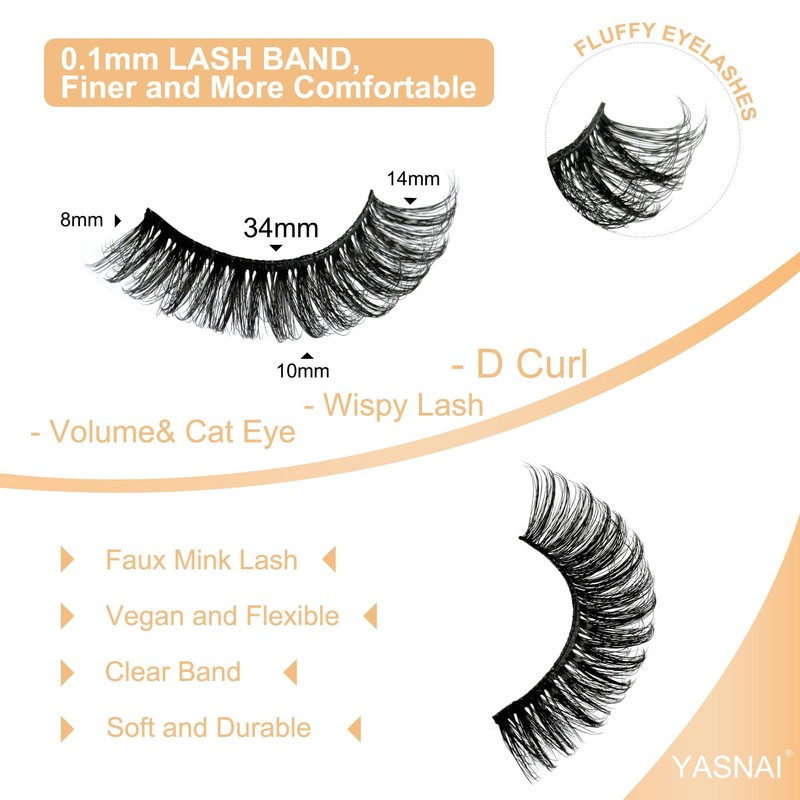 YASNAI Short Lashes Natural Look D Curl Eyelashes that Look