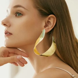 Gold Plated Hoop Earrings Big Vintage Dainty Statement Hypoallergenic Geometric Boho Earrings Jewelry for Women Wedding Gifts(Gold)