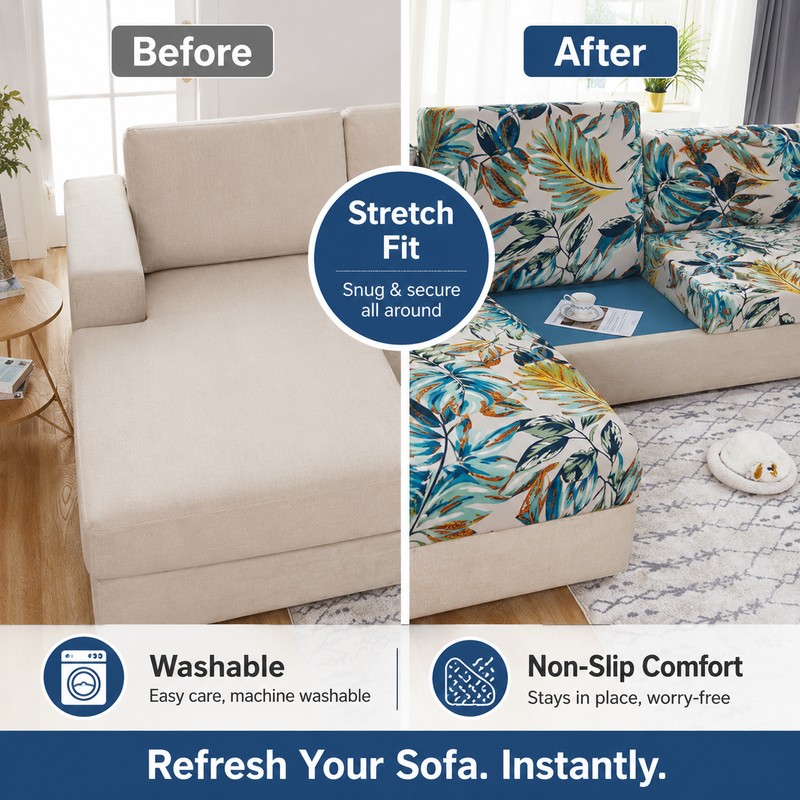 Stretch Sofa Cushion Cover for Seat Protection – Washable Non-Slip