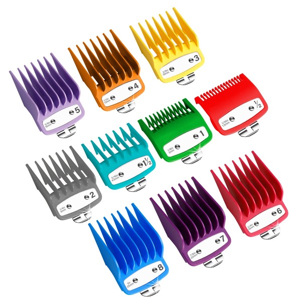 Professional Hair Clipper Guards Guides 10 Pcs Coded Cutting Guides #3170-400- 1/8” to 1 fits for All Wahl Clippers(Multicolor-10 Pcs)