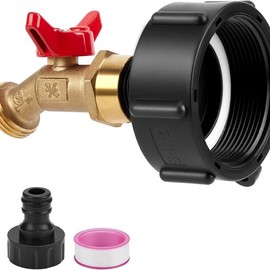 WADEO IBC Tank Fitting, 2.36'' Fine Thread Adapter for 275-330 Gallon IBC Tote Tank, IBC Tote Aadpter with Brass Hose Faucet Valve (3/4" Female NPT Inlet×3/4" GHT Outlet), Garden Hose Quick Connector
