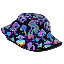 Purple Mushroom Bucket Hat Packable Fashion Style Unisex Sun Cap Summer Beach Outdoor Fishing Rave Party Outfit Fisherman Hat for Women Men