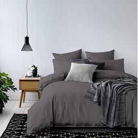 Bed Linen 135 x 200 cm 2-Piece Plain Grey Pillowcase 80 x 80 cm Bed Linen Sets Anthracite Plain Microfibre Duvet Cover Set with Zip