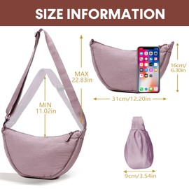 LOCCY Women's Half Moon Crossbody Shoulder Bag, Hobo Halfmoon Bag, Plain Nylon Crossbody Bag, Women's Half Moon Shoulder Bag with Adjustable Shoulder Strap for Women Travel, yam root purple