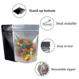 WACCOMT Pack 50pcs Clear Front Stand Up Mylar Bags Pouch Resealable Aluminum Foil Food Storage Bags with Window Zipper Lock Foil Pouches for Zip Coffee Snack Lock 5.12mil Thick (50, 4x6 inch)