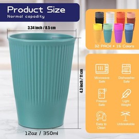 32 Counts Wheat Straw Cups 12oz Reusable Plastic Cups Colorful Drinking Cup Microwave and Dishwasher Safe Water Glasses Gargle Cup for Hot and Cold Drinks Home Party, 16 Colors,Household Supplies, 2024 Home Decoration,Family Gifts Drinkware