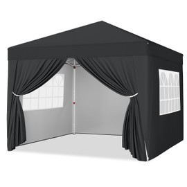 Yaheetech 10x10 Pop Up Canopy with 4 Removable Sidewalls, Portable Enclosed Instant Tent, Waterproof Outdoor Tent, Beach Sun Shelter with 4 Sandbags, 12 Stakes & 4 Ropes, Black