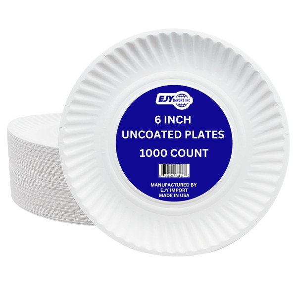 EJY IMPORT Uncoated Paper Plates, Daily Disposable Plates, White Dinner