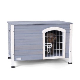Petsfit 31.5” Wooden Dog House with Elevated Floor&Anti-Slip Bottom, Indoor Dog House with Lockable Iron Door