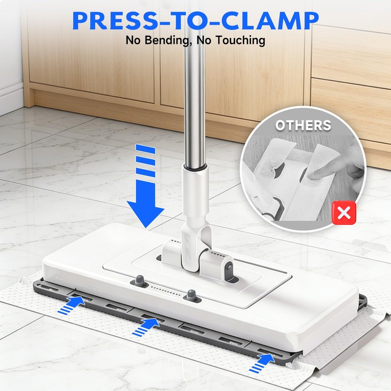 New 2-in-1 Push Clamp Lazy Mop – Hands Free Flat