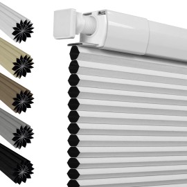 No Drill Smart Home Window Blinds No Tools No Drilling Install Cellular Shades Cordless Blackout Honeycomb Blindscolor: Blackout White, size: 32"W x 63-65"L