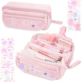 Estuche para Lápices de Gran Capacidad, Bolsa de Lápices Portátil con Pegatinas, Lapiceras Organizadoras 16in, Estuche Escolar de Bonito, Regalos para Niñas y Niños, para La Escuela, Oficina (Rosa)