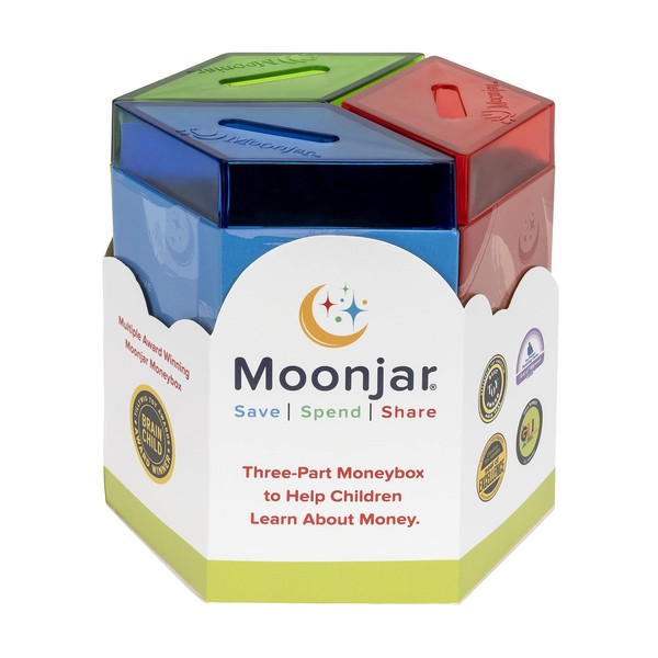 Classic MoonJar Award Winning Save Spend Share Educational Tin Toy Bank with Passbook| Moneybox for Children 3+ Years | Teaches Responsible Money Management & Financial Skills