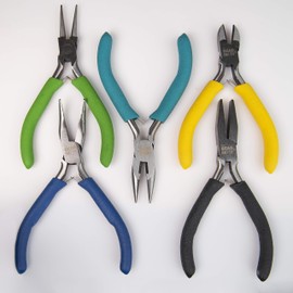 The Beadsmith Color-ID Pliers – Color Coded Set – 5 Inches, 5 Piece Kit: Chain Nose, Round Nose, Flat Nose, Bent Chain Nose & Side Cutter – Tools for Jewelry Making