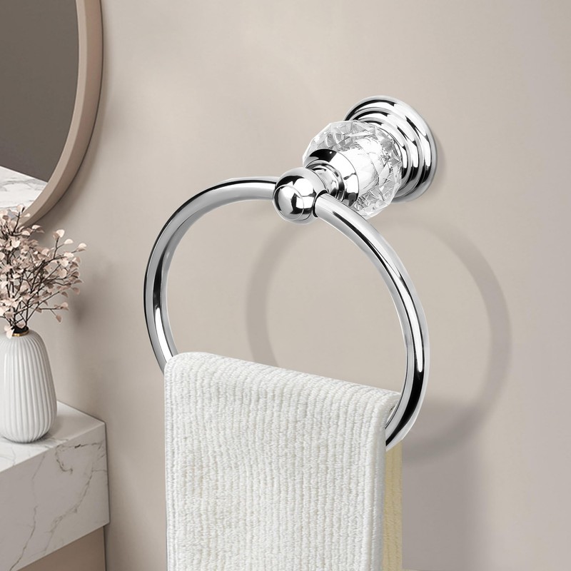 Silver Crystal Towel Ring, Chrome Bathroom Towel Holder Ring, Bathroom