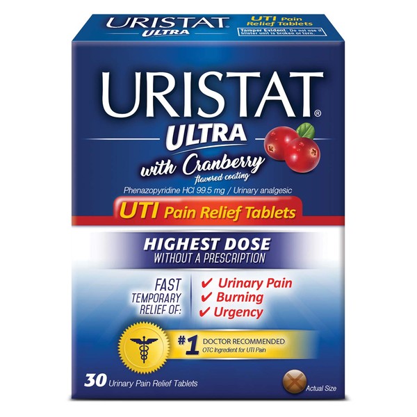 URISTAT Ultra UTI Pain Relief, Cranberry Flavored Coating, 30 Tablets