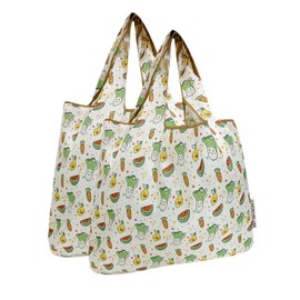 allydrew Unisex Adult Medium Foldable Tote Nylon Reusable Grocery Bag (Set of 2), Happy Food