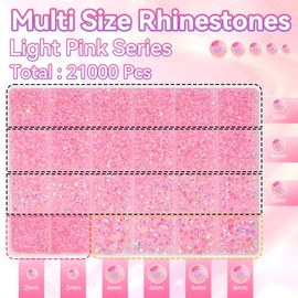 21000Pcs Light Pink Rhinestones for Bedazzling Kit, Mix Sizes Jelly Bedazzling Resin Gems, Pink AB Gems Bedazzling for Crafting, Flatback Resin Rhinestones for Craft DIY Face Makeup