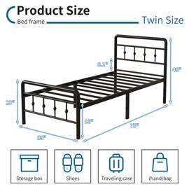 DiaOutro Classic Metal Platform Twin Bed Frames with Headboard and Footboard, 16 Inch No Box Spring Needed Heavy Duty Victorian Style Iron-Art Mattress Foundation/Under Bed Storage