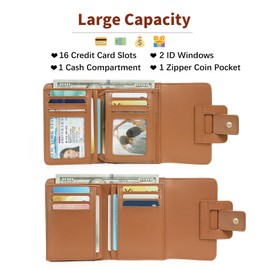 GOIACII Small Women's Wallet RFID Blocking Ladies Card Holder Compact Mini Purse Leather Brown