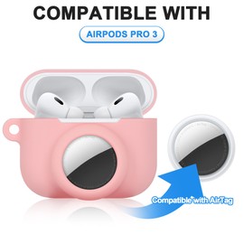 Funda de silicona suave 2 en 1 compatible con AirPod Pro 3 y AirTag, funda protectora a prueba de golpes para AirPod Pro 3 con kit limpiador y cordón de cable de datos para hombres y mujeres