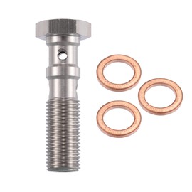 X AUTOHAUX 1pcs Stainless Steel M10x1.0 Thread Turbo Brake Line Banjo Bolt with Copper Washers Double Banjo Bolt 38mm Length