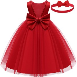 Baby Girl Red Dress,Party Christmas Earster Wedding Flower Sleeveless Floor Length Tutu Tulle Dance Gown 12 Months 1st Birthday