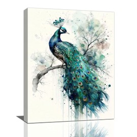 Peacock Wall Art Watercolor Peacock Pictures Wall Decor Aesthetic Peacock Canvas Prints Framed Modern Painting Artwork Home Office Decorations For Kitchen Bedroom Bathroom Living Room Framed 12"x16"