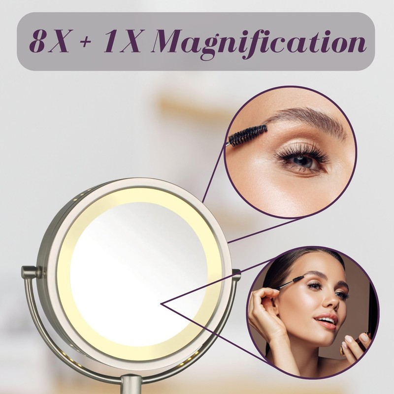 JERDON Wall-Mounted Makeup Mirror with LED Lighting - Lighted Makeup