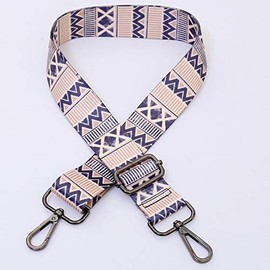Adjustable Shoulder Strap, 3.8 cm, 80-140 cm, Retro Pattern, Shoulder Strap, Replacement Belt, Universal Fashion Shoulder Strap for Shoulder Bag and Handbags, Blue Beige