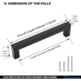 Goldenwarm LSJ12BK Furniture Square Stainless-Steel Handle for Kitchen Cabinet Drawers Black