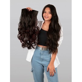 Stasia Street 24-Inch Semi Wavy Clip-In Korean Synthetic Breatheable Hair Extensions for Women Natural Look Instant Volume & Length – Burgundy