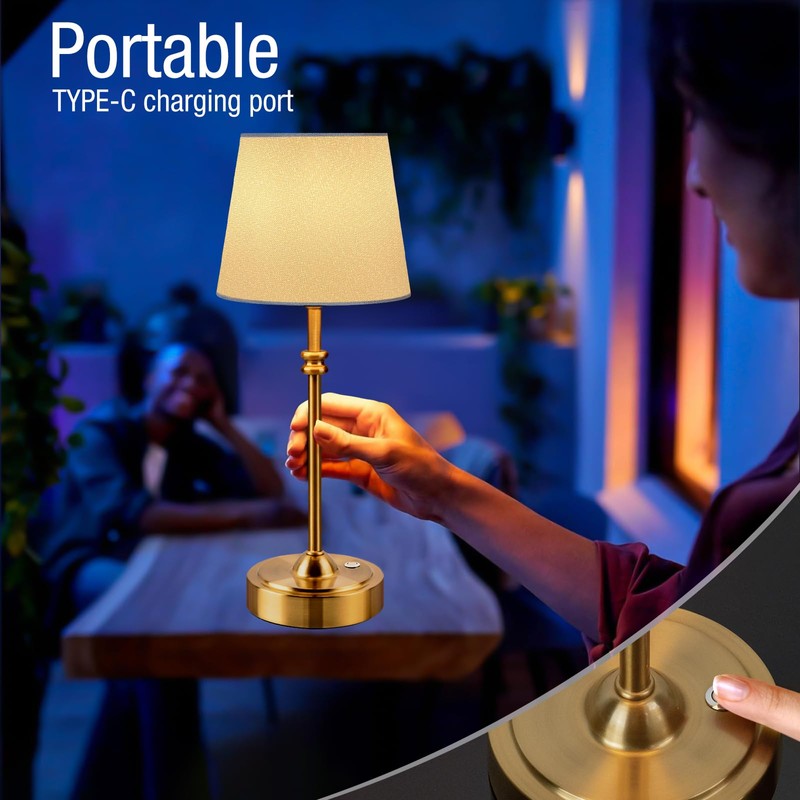 ONEWISH Cordless Lamp-Battery Operated Table lamp, 4000mAh Rechargeable, Stepless Dimmable,
