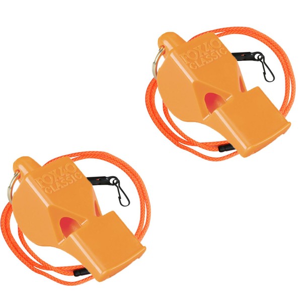 Fox 40 Classic Sports and Safety Loud Whistle with Lanyard, Orange (2 Pack)
