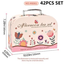 Girls Tea Party Set, Pretend Play Kitchen Toy with Dessert Cookies Donuts Teapot, Princess Role Play Gift for Girls Aged 3-6 Years, Play Kitchen Accessories:_Strong White & Baby Pink_42pcs/set