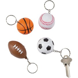 MOMOONNON - Mini pelota deportiva de espuma con llavero, 24 unidades de mini fútbol mixto, baloncesto, fútbol, pelota de béisbol, regalos de fiesta para niños
