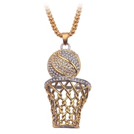 COLORFUL BLING 14k Gold Hiphop Rhinestone Basketball Necklace Punk Basketball Chain Box Pendant Necklace Sports Rock Necklace for Men Women - Gold & Silver