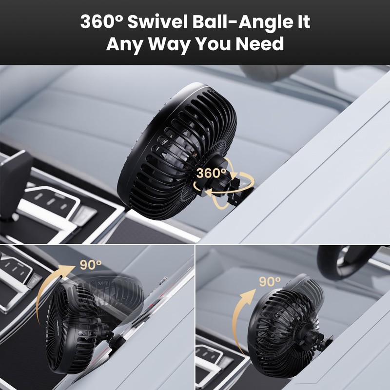 5'' USB Car Vent Fan, 3-Speed with Memory Function, 8.2ft