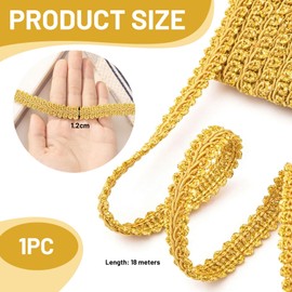 Glamoreal 20 Yards Gold Lace Trim, 0.48 Inch Woven Fabric Polyester Gold Trim for Sewing, Gold Braided Trims for Jewelry Making Wedding Bridal Costume DIY Crafts Sewing Curtain
