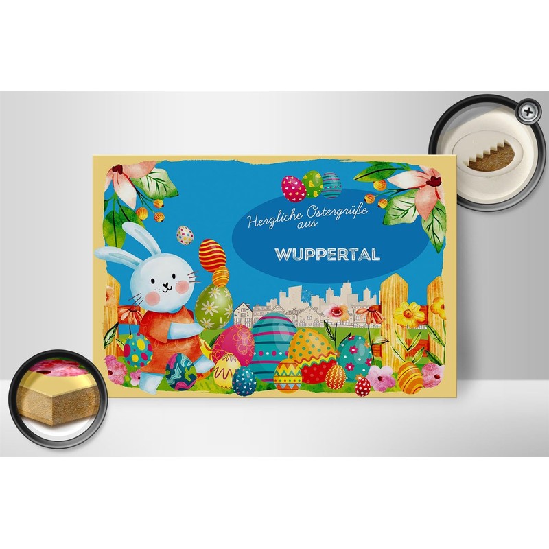 FEMER Wooden Sign Easter Greetings 30 x 20 cm Wuppertal